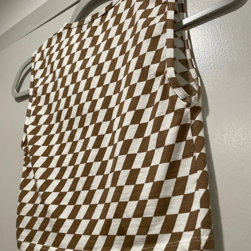 MOTEL Rocks Gimon Brown & White Checkered Crop Tank Top - S - Picture 8 of 11